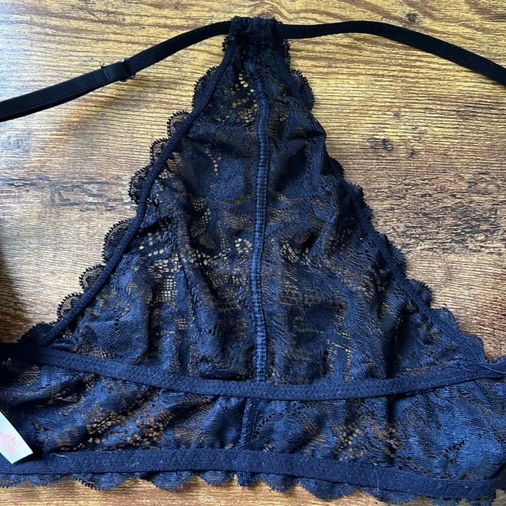 PINK Black Floral Lacey Push Up Date Racerback Bra